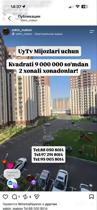 1 m2 9 milliondan dan tayyor kadastrli novostroyka