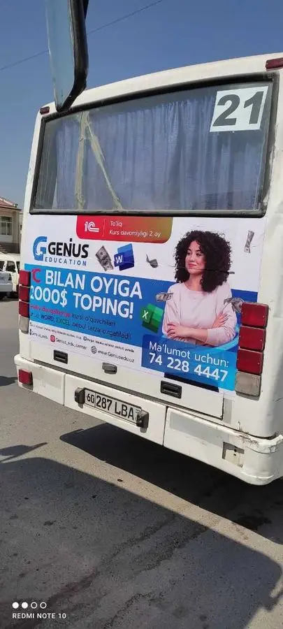 Avtobuslarda reklama xizmati.Рекламаное услуги на Автобус.