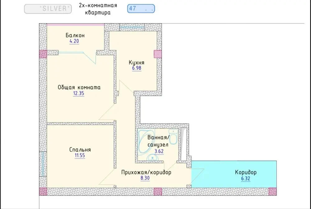 Продается 2 комн квартира в ЖК“SILVER”, ул. М.Ашрафи, Яшнабадский р-н.