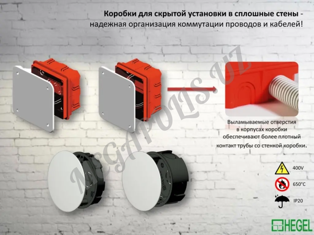 Разветвительные коробки КР-1101, 1102, 1103, 1104, 1105, У192 HEGEL