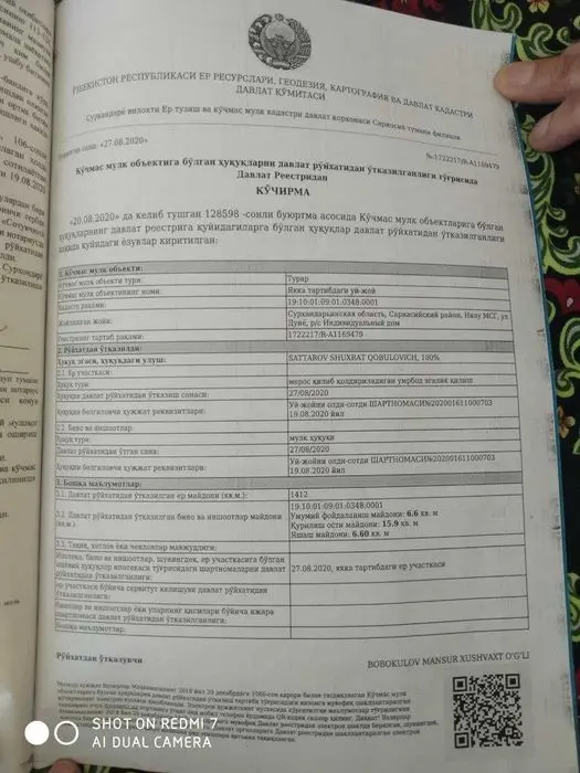 Koʻchmas mulk yer maydoni sotiladi